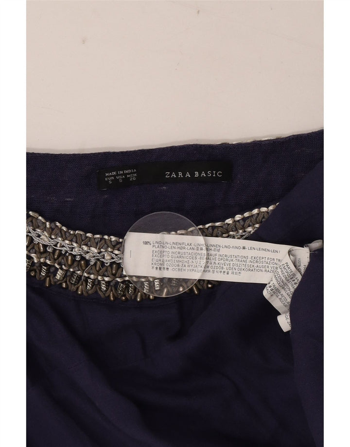 Damska bluzka oversize bez rękawów Zara Top UK 10, mała, granatowa, lniana