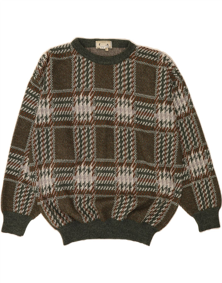 GALA Mens Crew Neck Jumper Sweater Large Khaki Plaid Acrylic Vintage Gala and Second-Hand Gala from Messina Hembry 