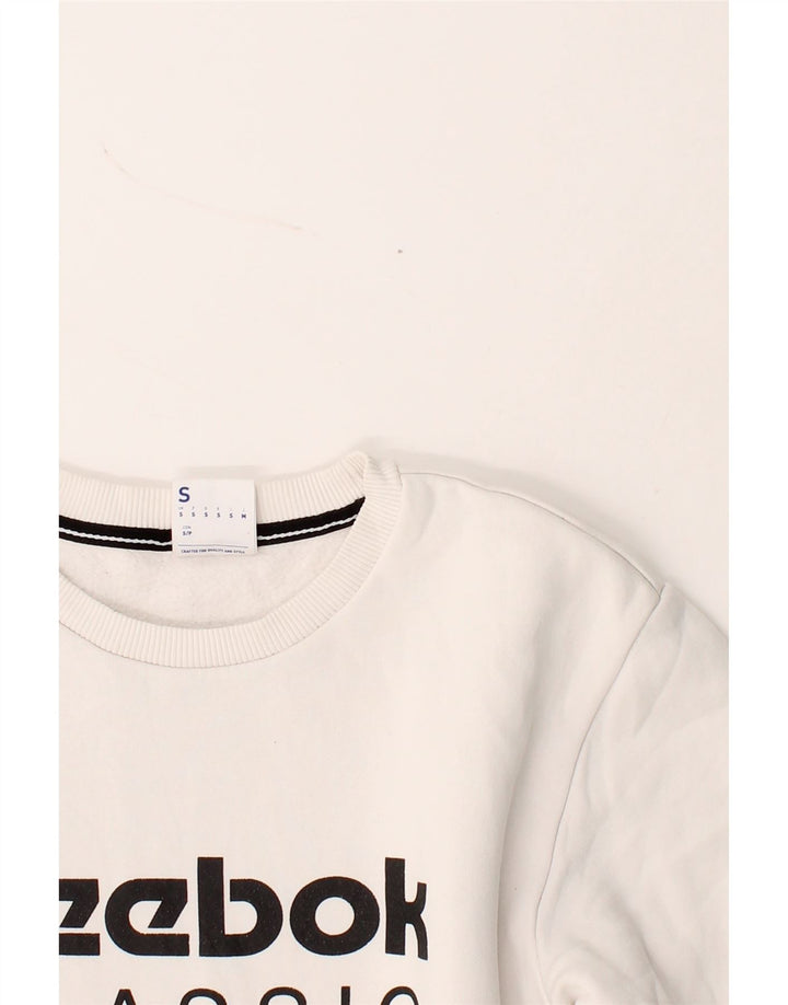 REEBOK Mens Graphic Sweatshirt Jumper Small White Vintage Reebok and Second-Hand Reebok from Messina Hembry 