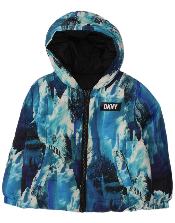 Dkny Chłopięca dwustronna ocieplana kurtka z kapturem, 3-4 lata, niebieski Tie Dye Polyester