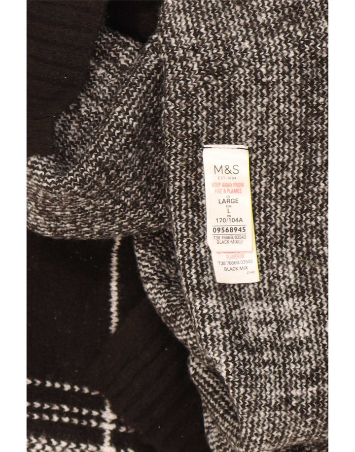 Marks & Spencer Męski sweter z okrągłym dekoltem, duży, czarny akryl w kratkę