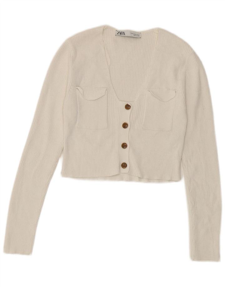 Sweter damski Zara Crop Cardigan UK 12 Średniobiała wiskoza