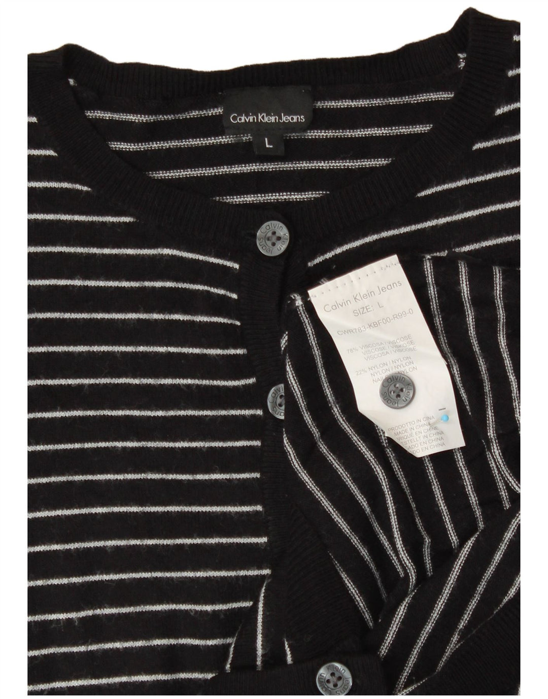 CALVIN KLEIN JEANS Dziewczęcy sweter kardigan 11-12 lat, duże, czarne paski