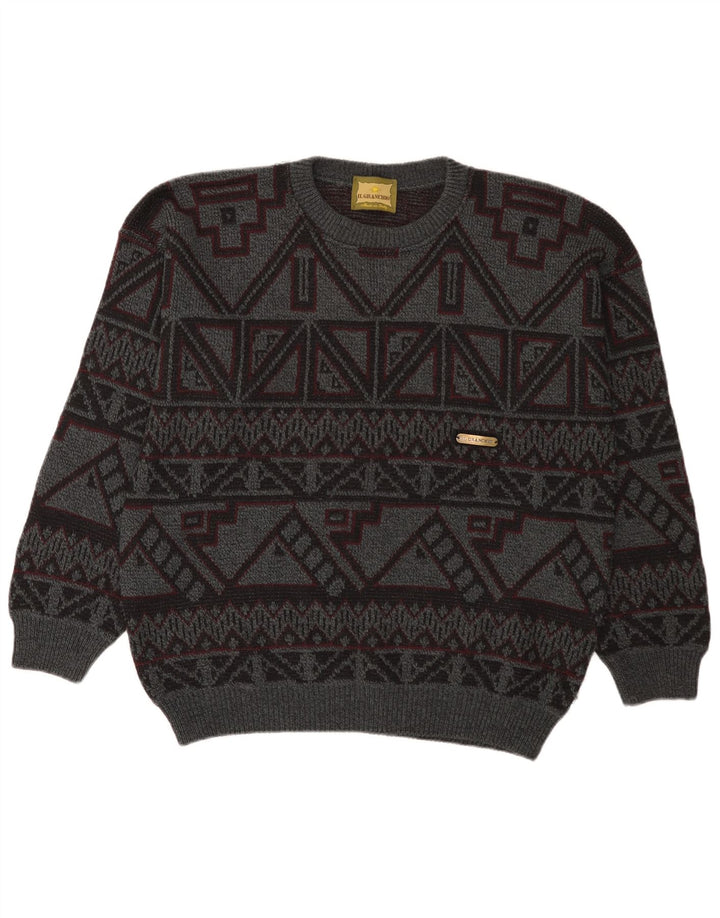 Il Granchio Męski sweter z okrągłym dekoltem, duży, szary, geometryczny, wełniany