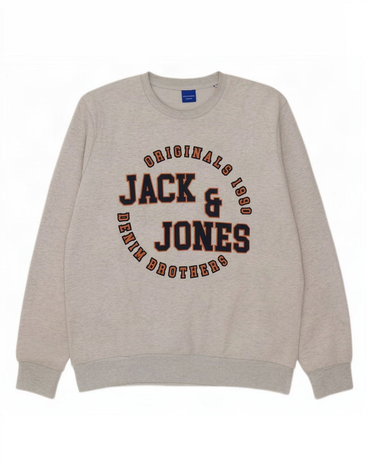 Męska bluza z grafiką Jack & Jones XL, szara, nakrapiana bawełna