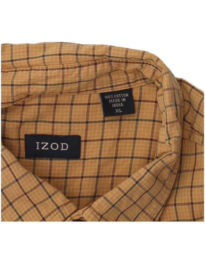IZOD Męska koszula flanelowa XL, bawełniana w żółtą kratkę