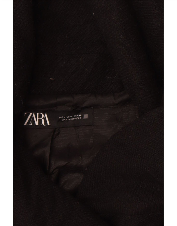 ZARA Womens Hooded Bomber Jacket UK 16 Large Black Wool