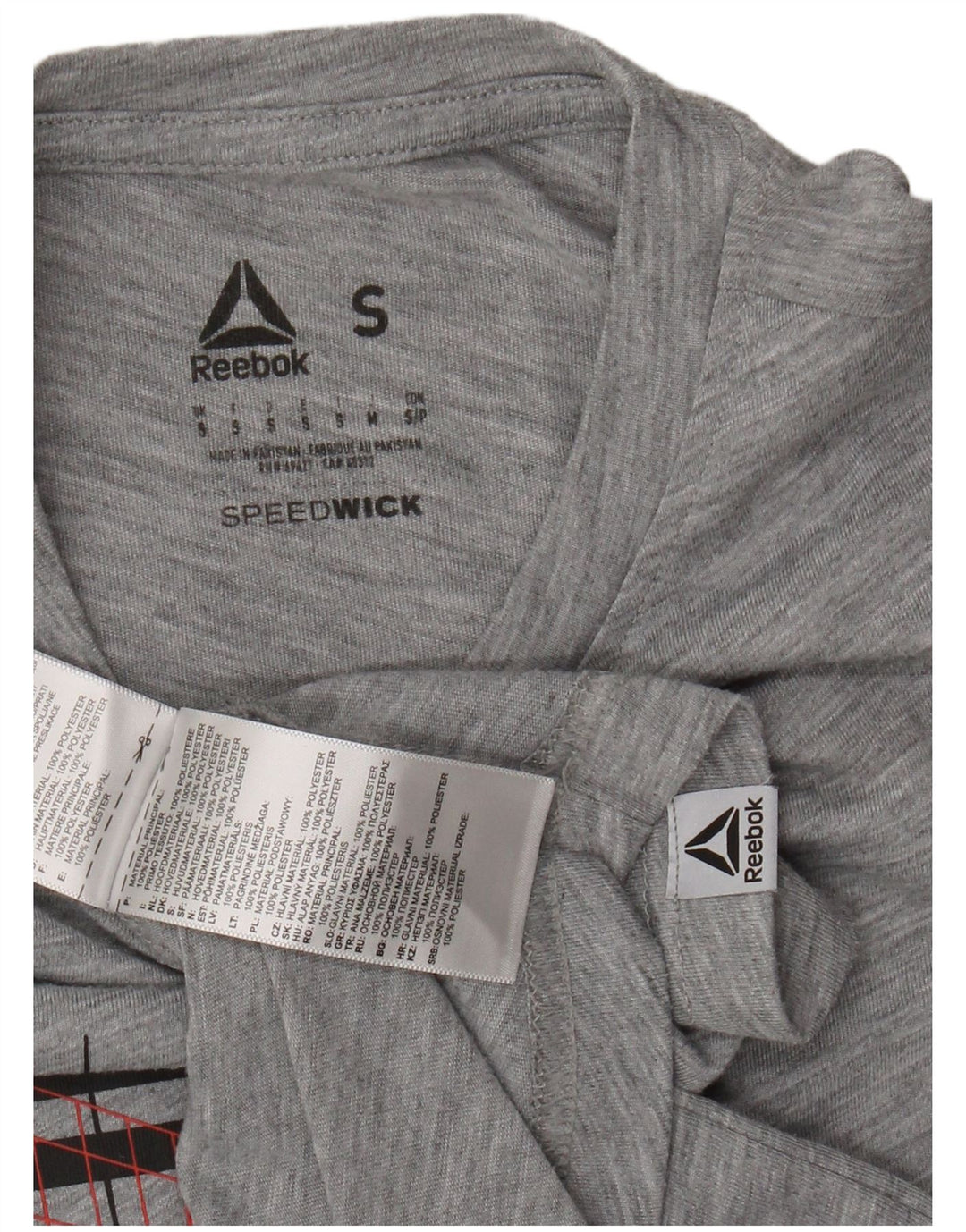 Męski T-shirt z grafiką REEBOK, mały, szary, nakrapiany poliester