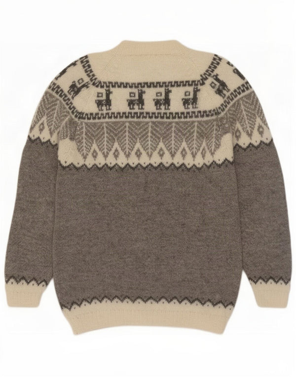 Męski sweter z okrągłym dekoltem w stylu vintage, średnioszary Fair Isle