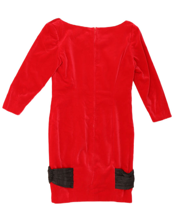 Vintage Womens Velvet 3/4 Sleeve Sheath Dress UK 10 Small Red Colourblock
