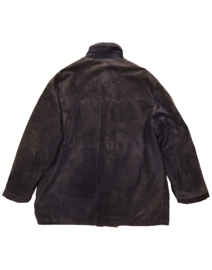 Vintage męski zamszowy płaszcz wiatrówka IT 52 XL granatowa skóra