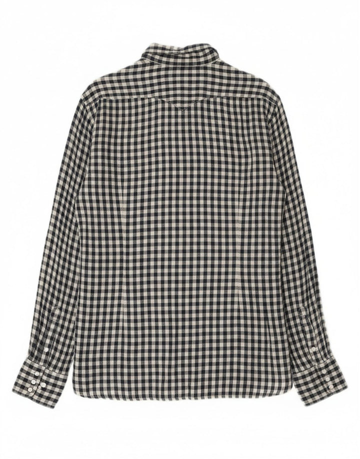 Męska koszula westernowa Stefanel, duża, granatowa, bawełniana w kratkę