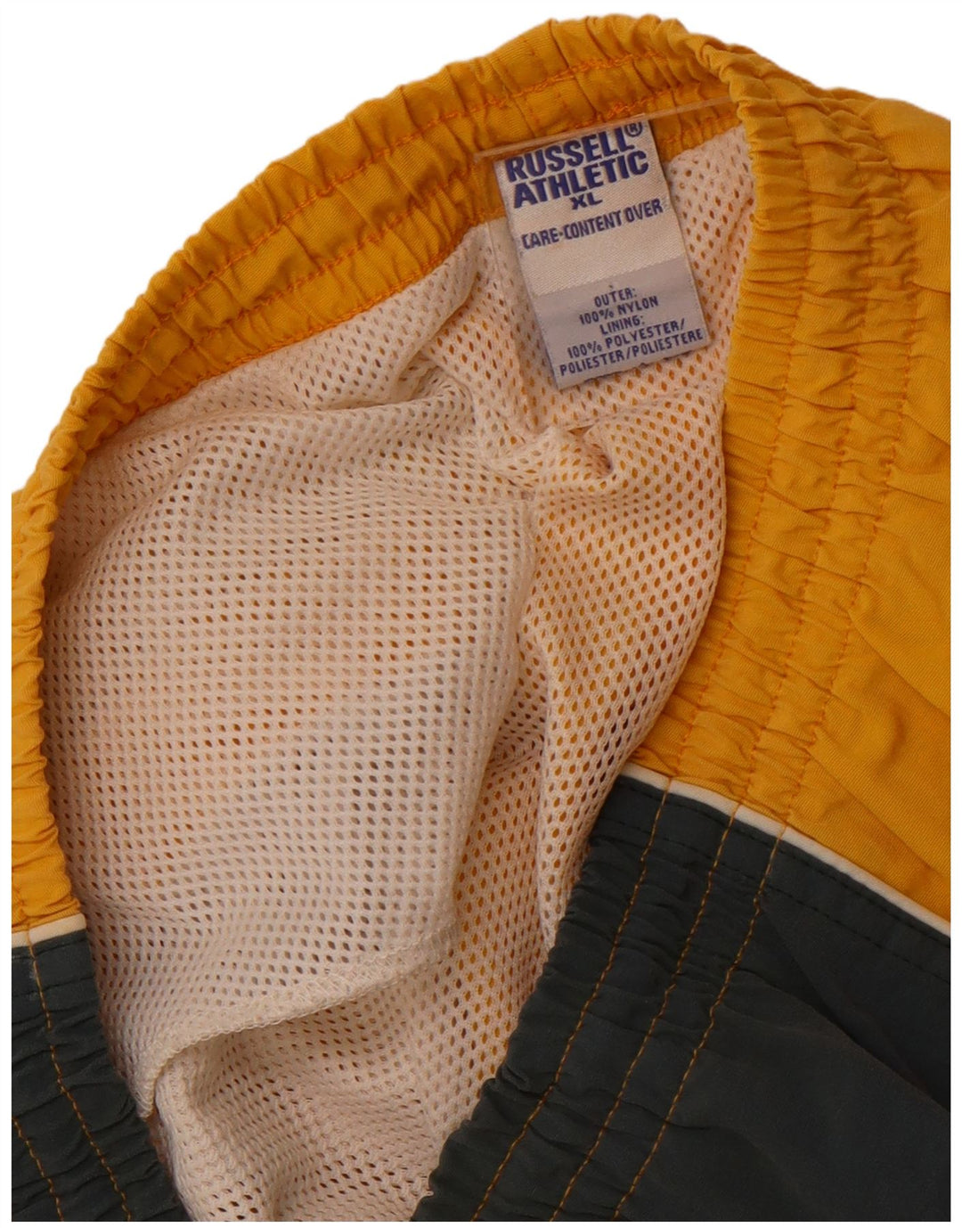 Męskie spodenki kąpielowe RUSSELL ATHLETIC XL, nylon z żółtymi blokami kolorów