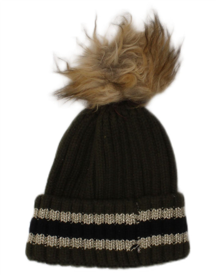 Damska dzianinowa czapka Bobble Superdry w jednym rozmiarze, khaki, w paski, zimowa