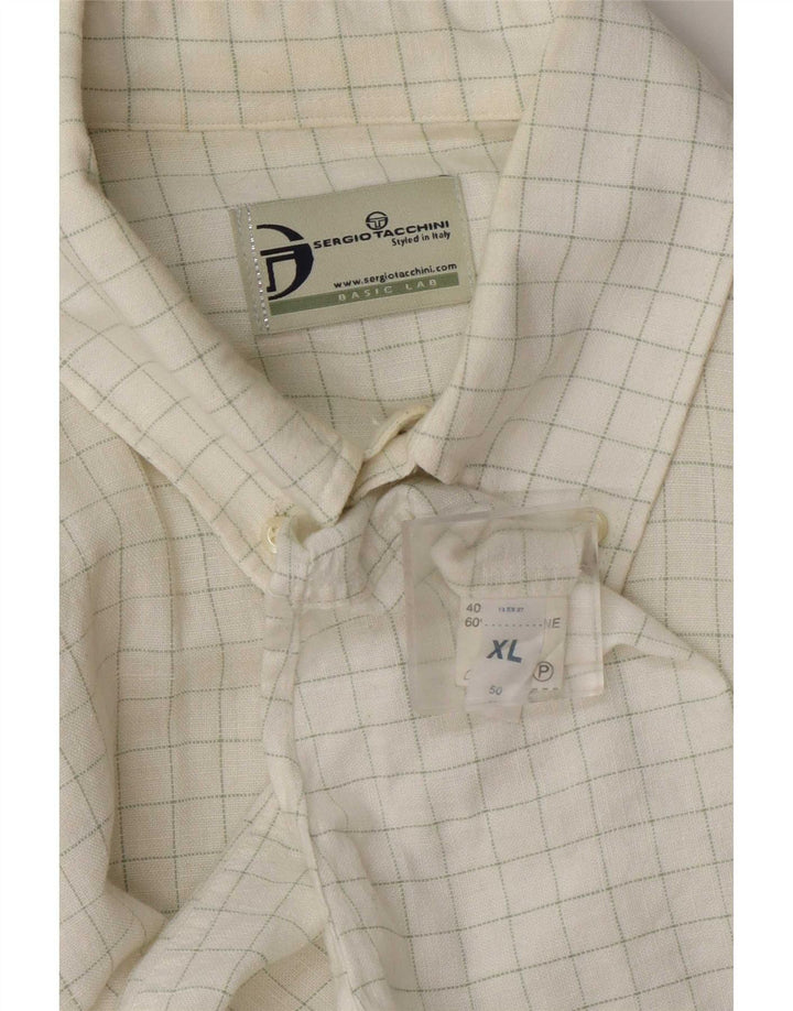 Koszula męska Sergio Tacchini XL, lniana w białą kratkę