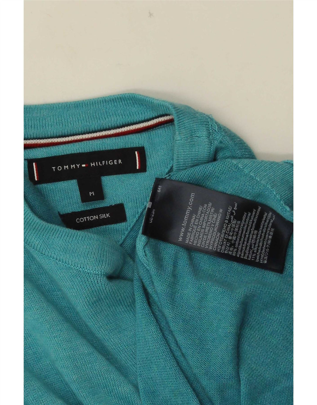 Męski sweter z okrągłym dekoltem Tommy Hilfiger w kolorze średniego turkusu, bawełniany