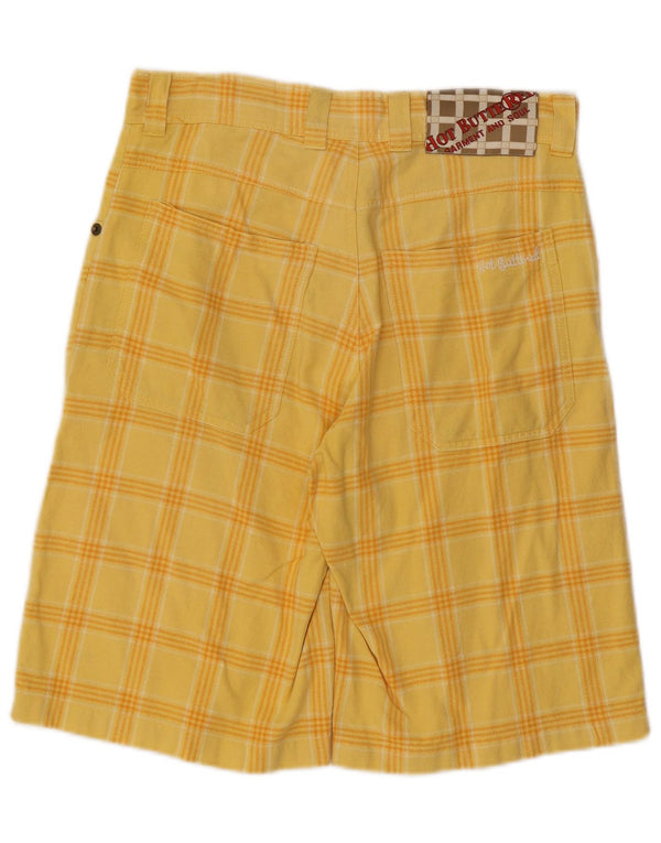 Spodenki damskie w stylu vintage W28 Średnia żółta bawełniana kratka