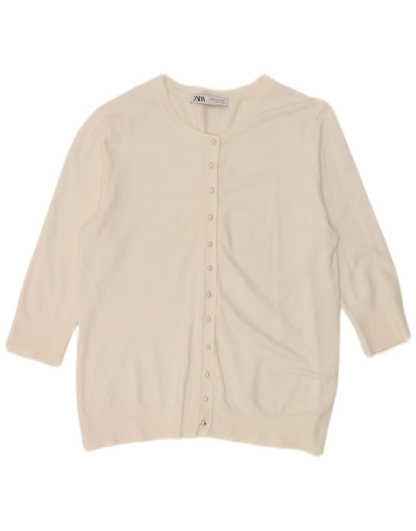 Damski sweter rozpinany z rękawem 3/4 Zara UK 18 XL, biały