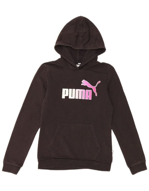 PUMA Girls Graphic Hoodie Jumper 13-14 Years Black Cotton