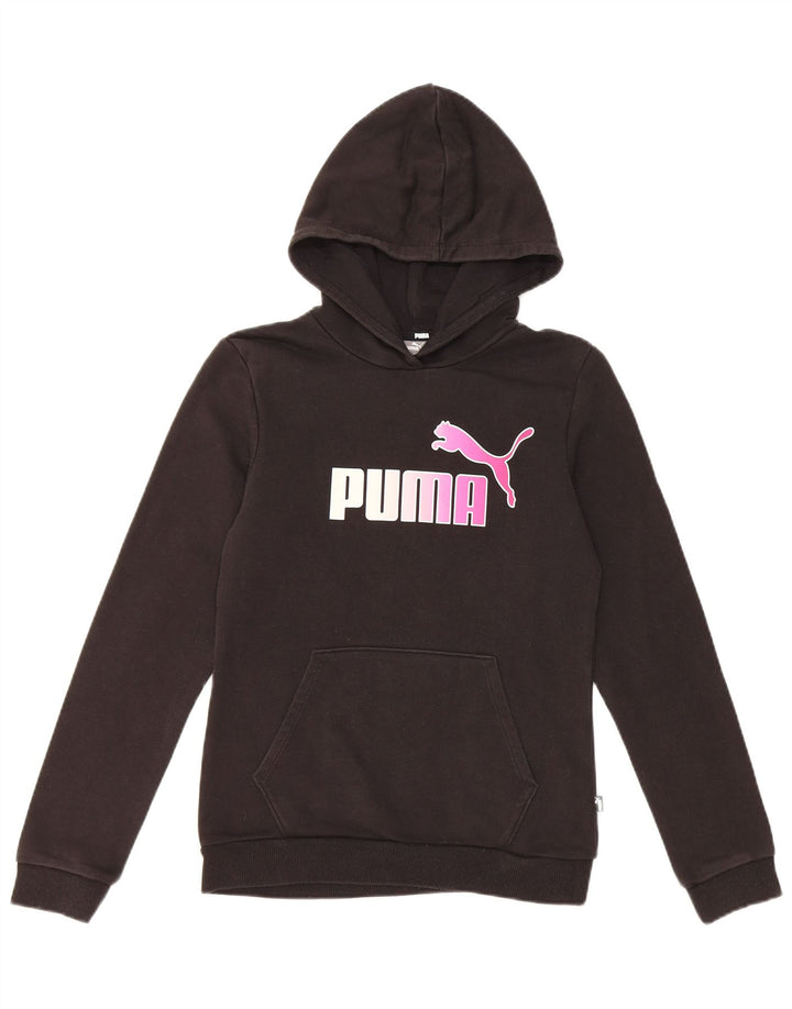 Dziewczęcy sweter z kapturem i grafiką PUMA, 13-14 lat, czarna bawełna