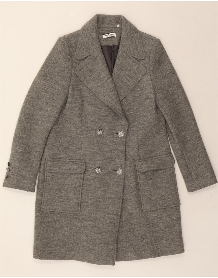 NAF NAF Womens Double Breasted Overcoat EU 40 Medium Grey Wool Vintage Naf Naf and Second-Hand Naf Naf from Messina Hembry 