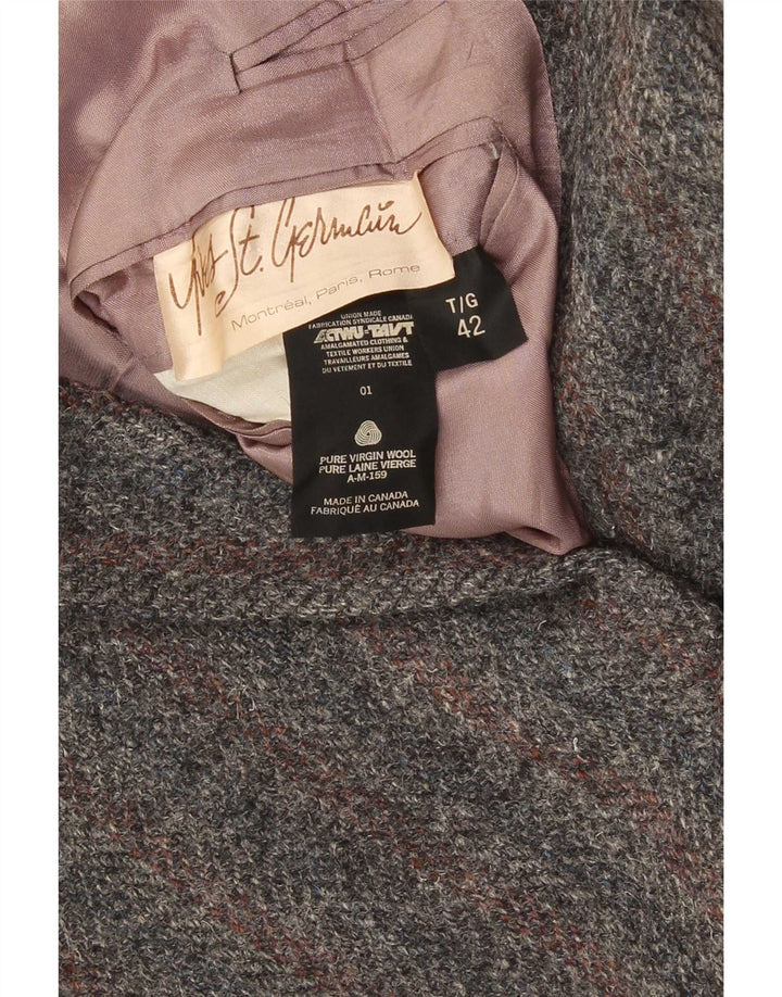Vintage męska marynarka zapinana na 2 guziki UK 42 XL, szara, dziewicza wełna w paski