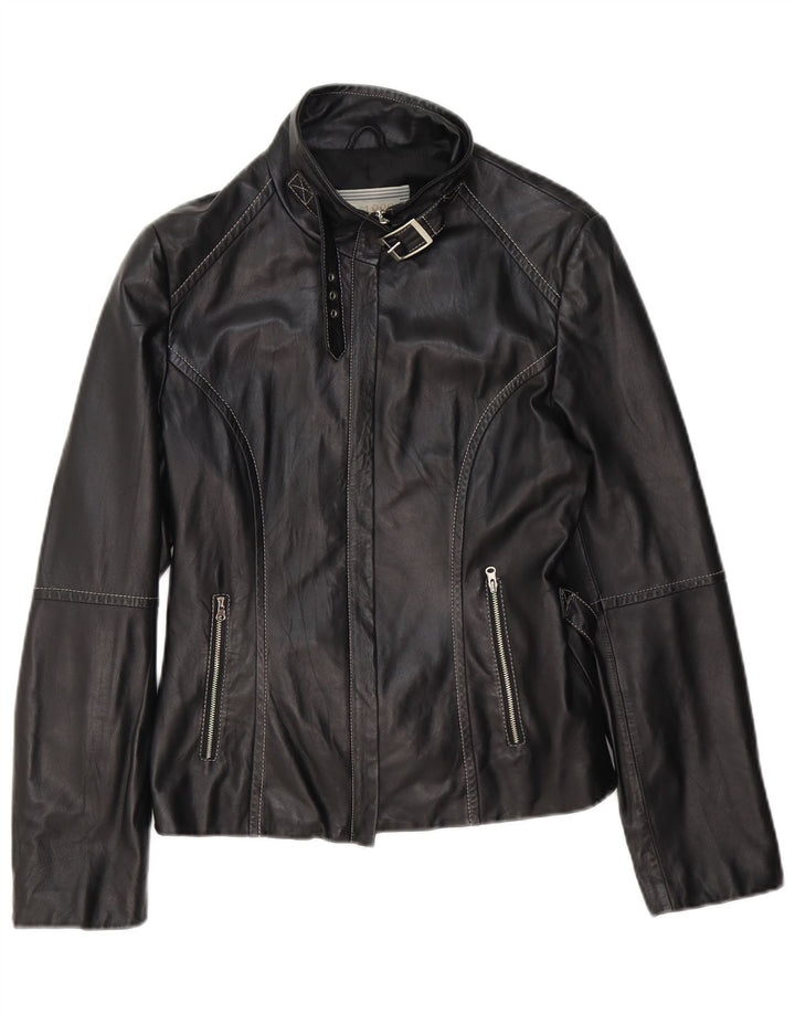 Damska skórzana kurtka motocyklowa w stylu vintage IT 46, duża czarna skóra