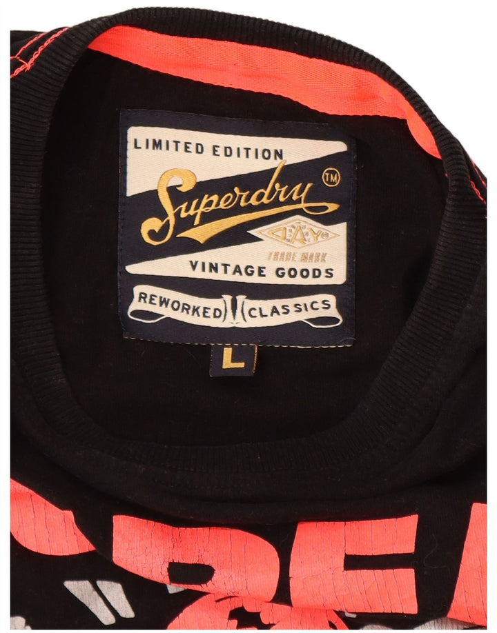 SUPERDRY Męski T-shirt z grafiką, duży, czarny, bawełniany