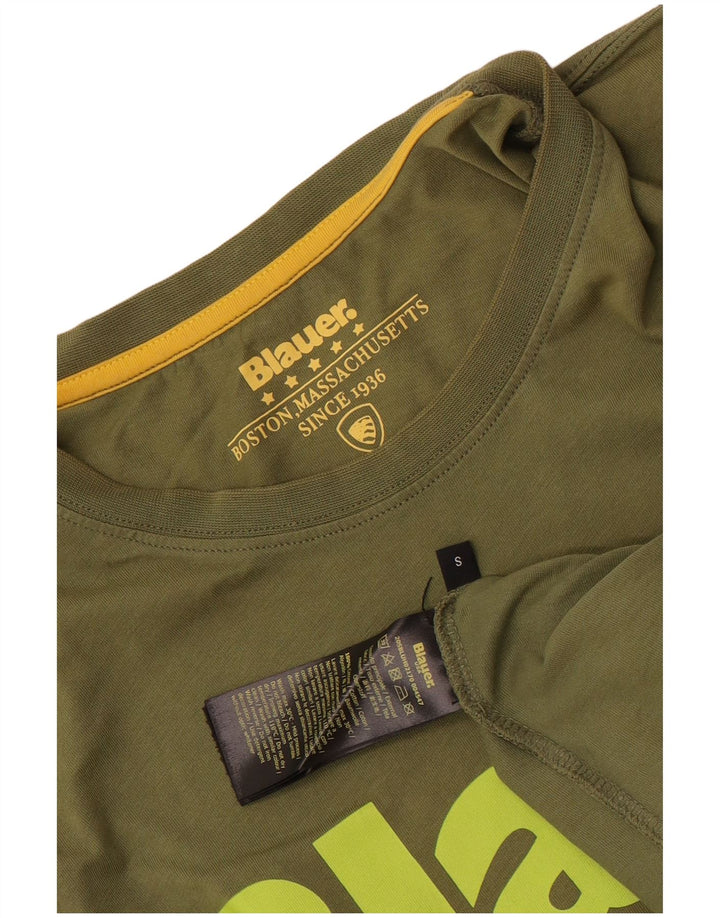 Męski T-shirt z grafiką Blauer, mały, bawełniany khaki