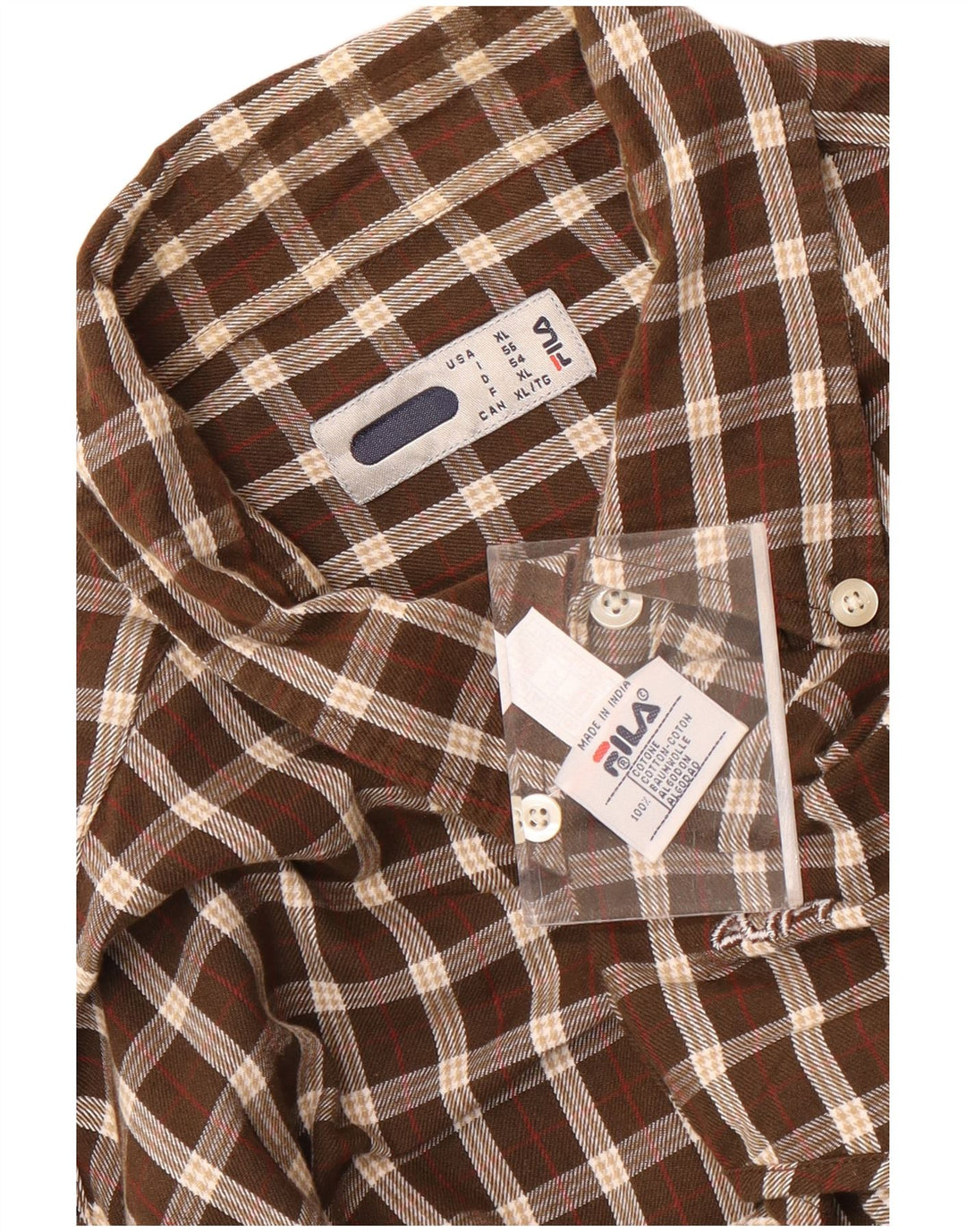 Męska koszula flanelowa Fila XL w brązową kratę, bawełniana