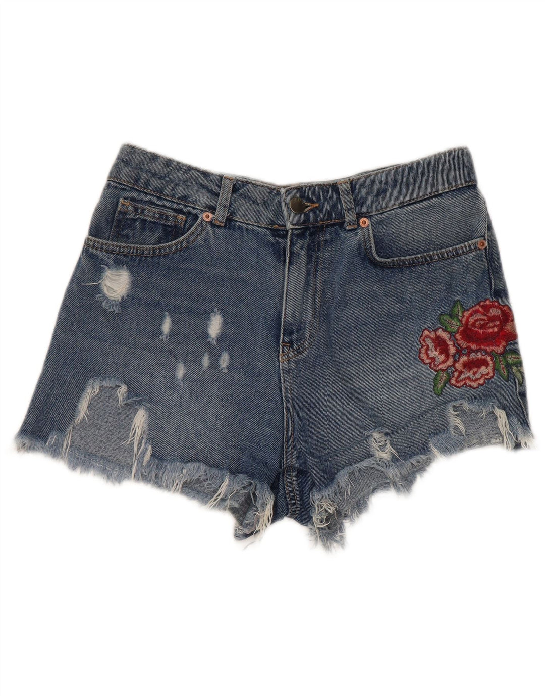 Damskie spodenki jeansowe Benetton w trudnej sytuacji Graphic W28 Średni niebieski w kwiaty