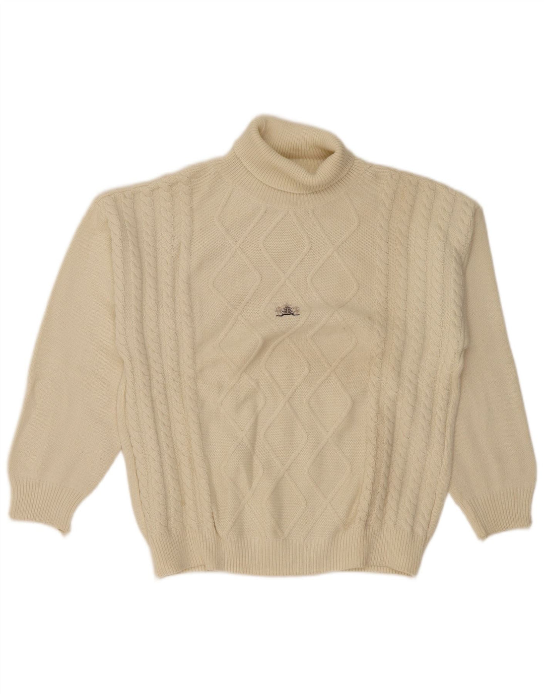 Vintage męski sweter z wywijanym dekoltem, duży w kolorze złamanej bieli