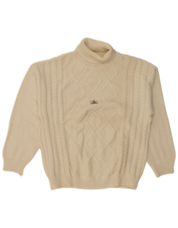 Vintage męski sweter z wywijanym dekoltem, duży w kolorze złamanej bieli