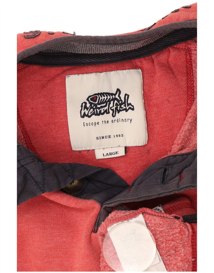 Weird Fish Męski sweter z zamkiem błyskawicznym, duży, czerwony, bawełniany