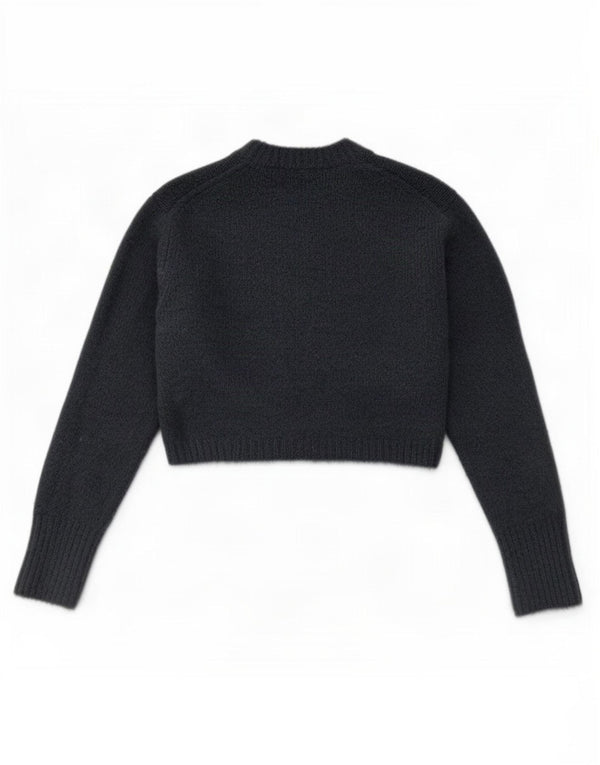 Zara Womens Crop Crew Neck Jumper Sweater UK 12 Medium Navy Blue Acrylic