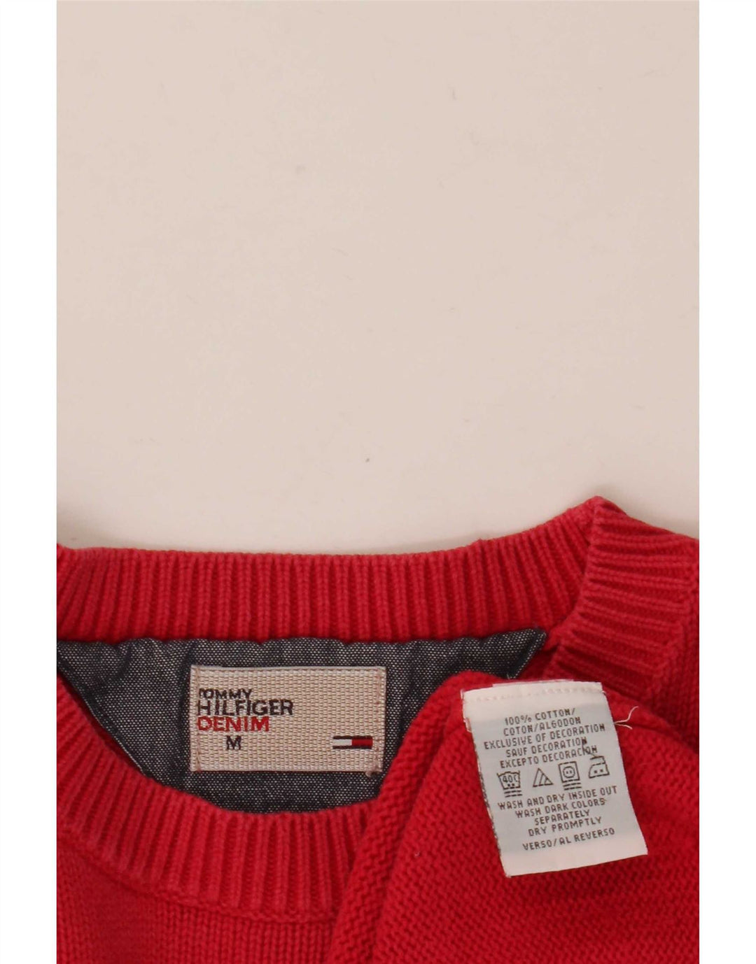 Męski sweter z wycięciem pod szyją Tommy Hilfiger, średnioczerwony, bawełniany