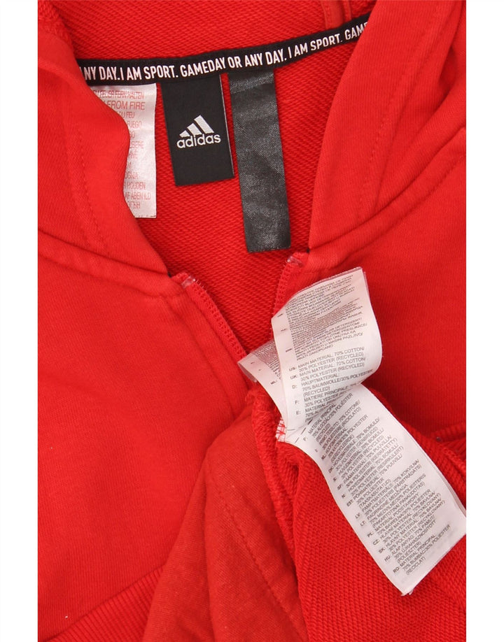 Męski sweter z kapturem i zamkiem błyskawicznym Adidas, średnio czerwony, bawełniany