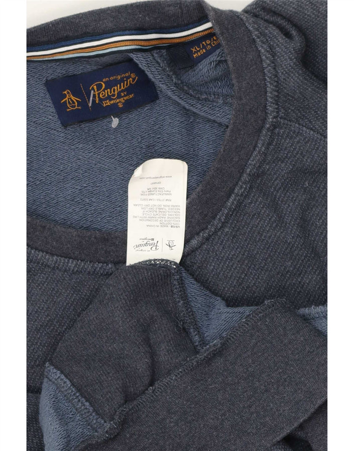 Męska bluza z grafiką Pingwin, sweter XL, granatowa, bawełniana
