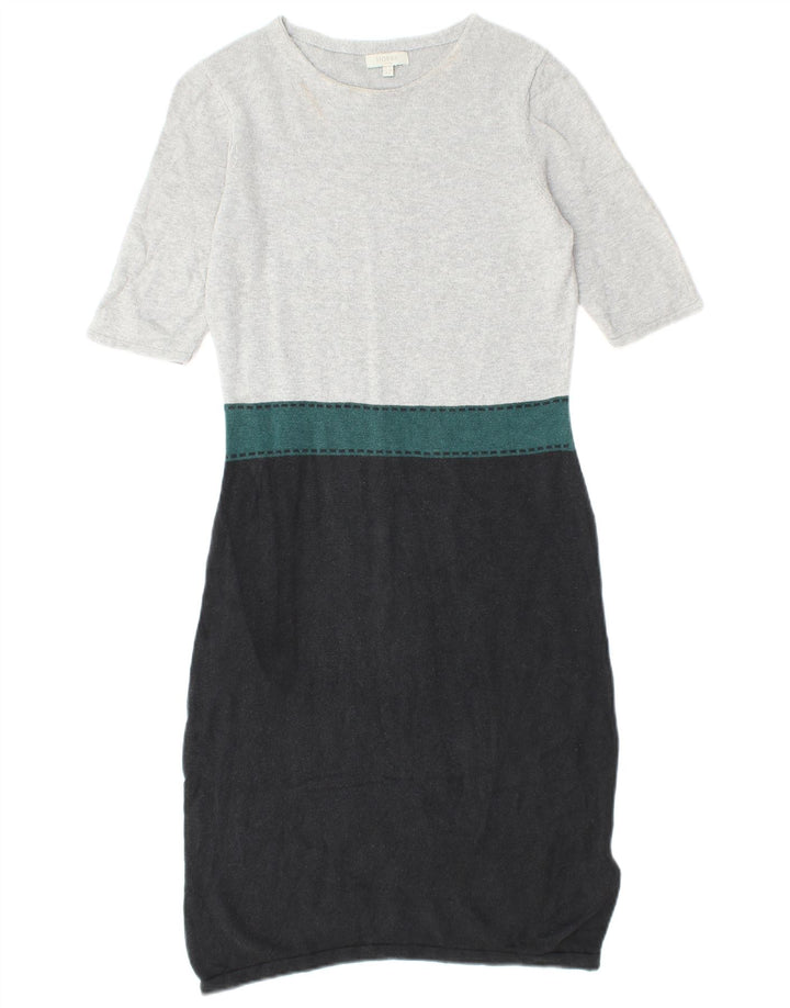 Damska sukienka sweterkowa HOBBS z krótkim rękawem UK 10, mała, szara, z blokami kolorów, jedwabna