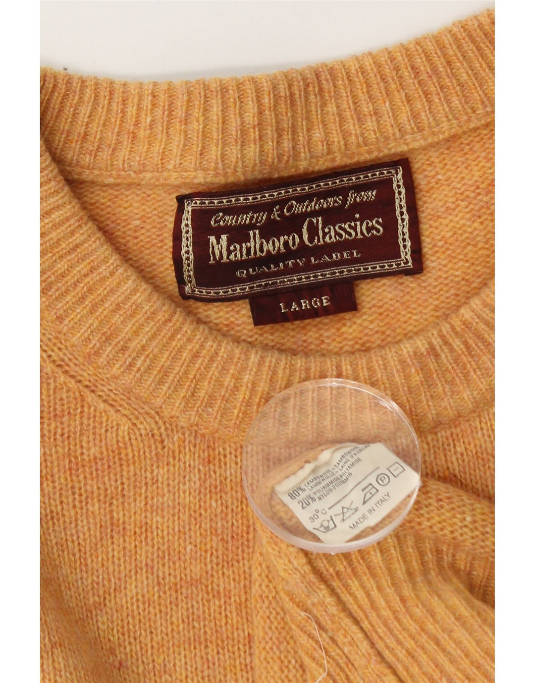 Marlboro Classics Męski sweter z okrągłym dekoltem, duży, pomarańczowy, wełniany