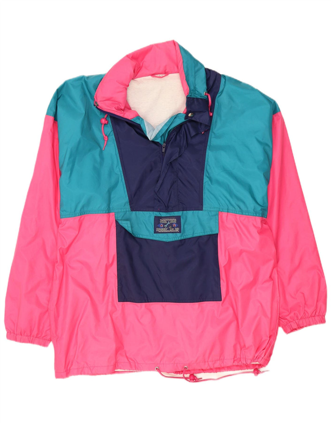 Vintage męska kurtka Anorak UK 40, duża różowa, z blokami kolorów, poliamid