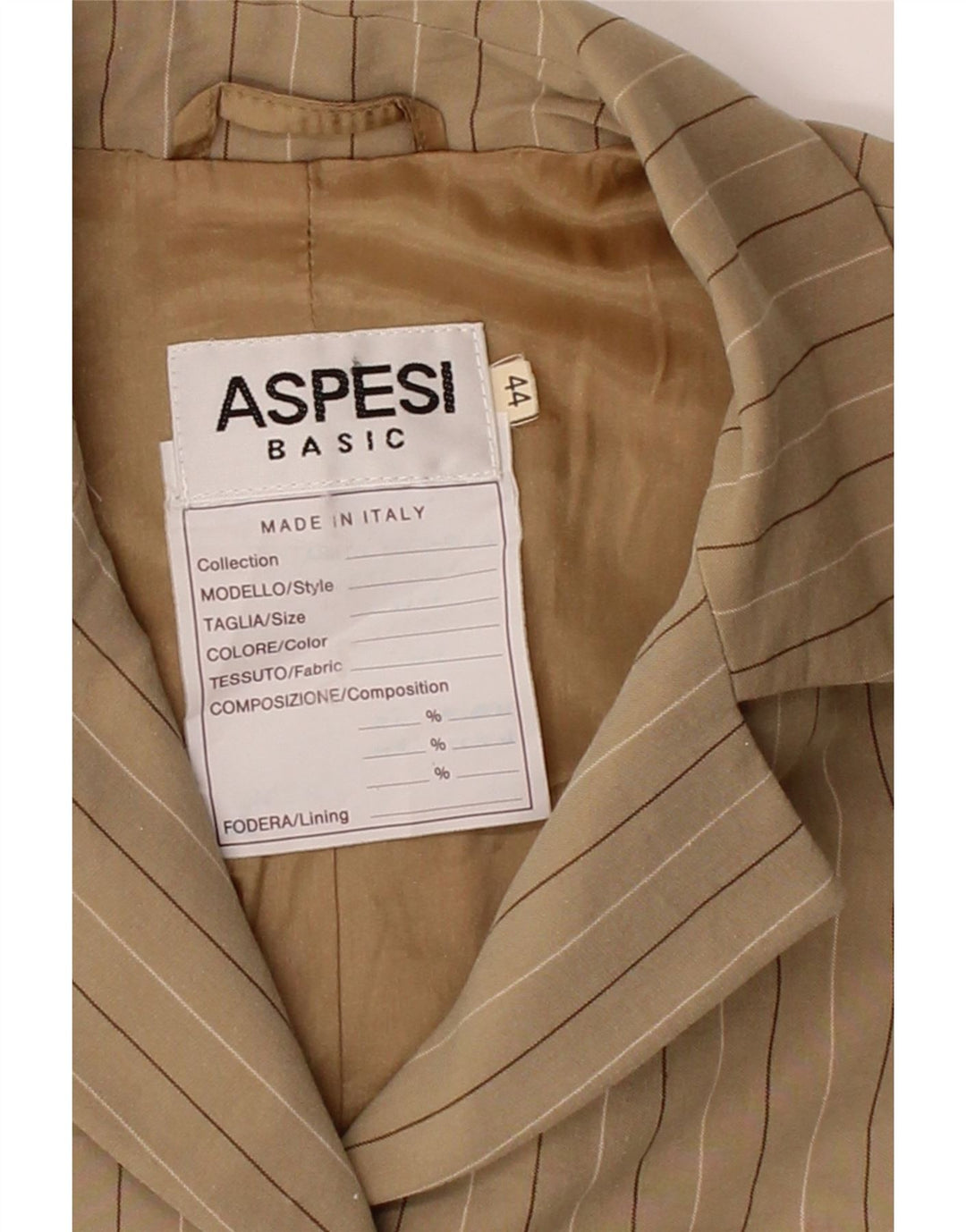 ASPESI Womens 3 Button Blazer Jacket IT 44 Medium Beige Striped Polyester Vintage Aspesi and Second-Hand Aspesi from Messina Hembry 