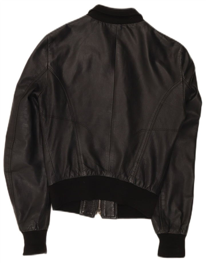Damska skórzana kurtka bomber w stylu vintage UK 10, mała czarna