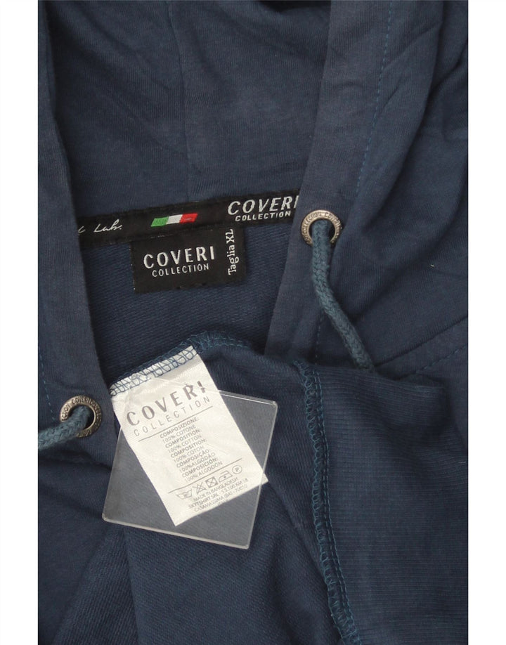 COVERI Męski sweter z kapturem i zamkiem XL, granatowy, bawełniany