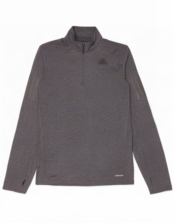 Adidas Męskie Aeroready Zip Neck Top z długim rękawem, mały, szary, nakrapiany poliester