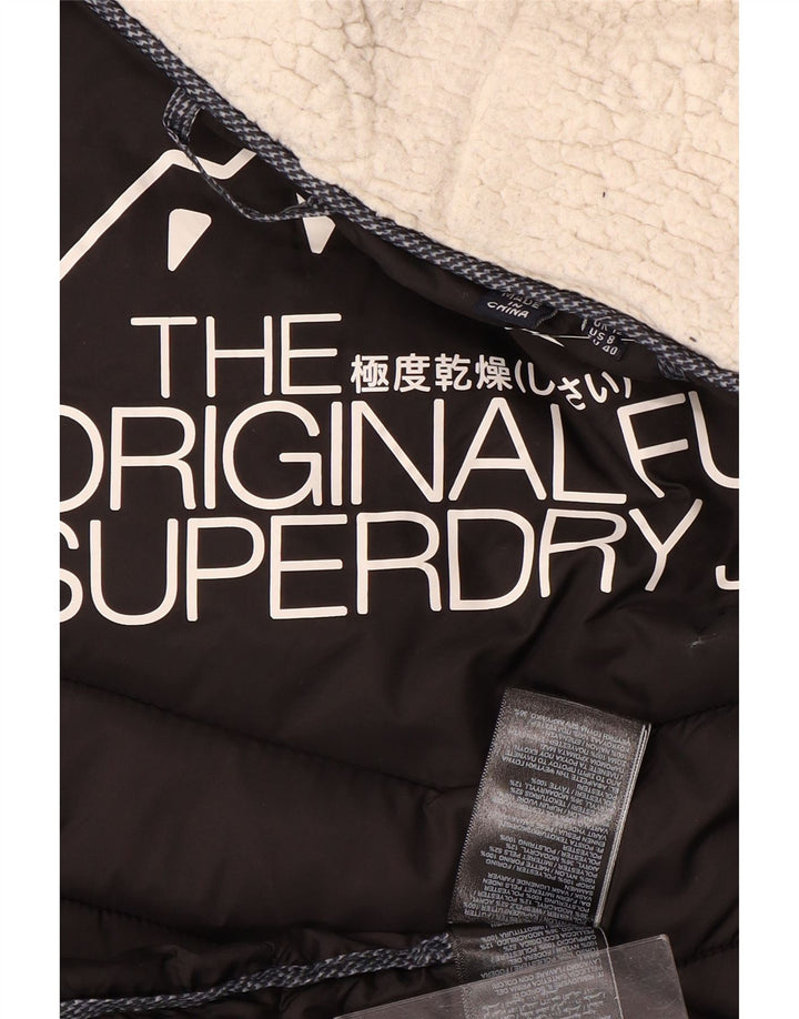 SUPERDRY Damski płaszcz z kapturem i ociepleniem UK 12, średni granatowy poliester