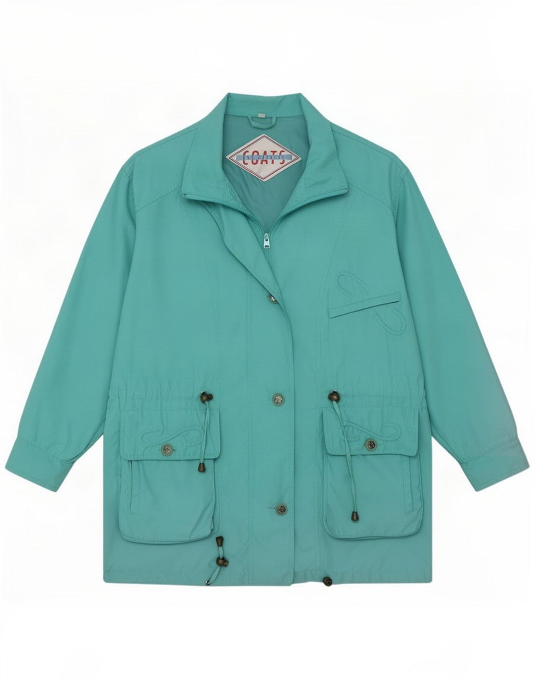 Vintage damska kurtka parka oversize IT 46 duża turkusowa poliester