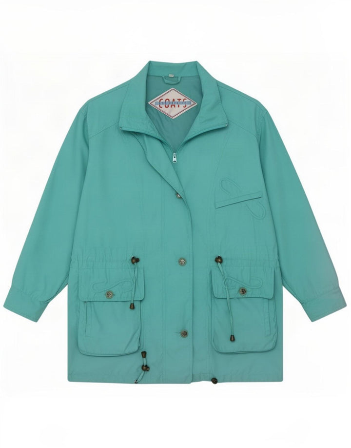 Vintage damska kurtka parka oversize IT 46 duża turkusowa poliester