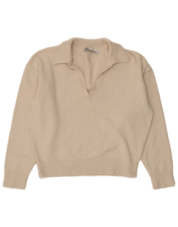 Sweter damski Zara Crop Polo UK 14 średni beż