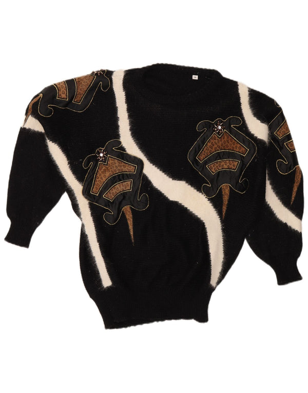 Sweter damski VINTAGE z okrągłym dekoltem EU 38, średni czarny, blok kolorów